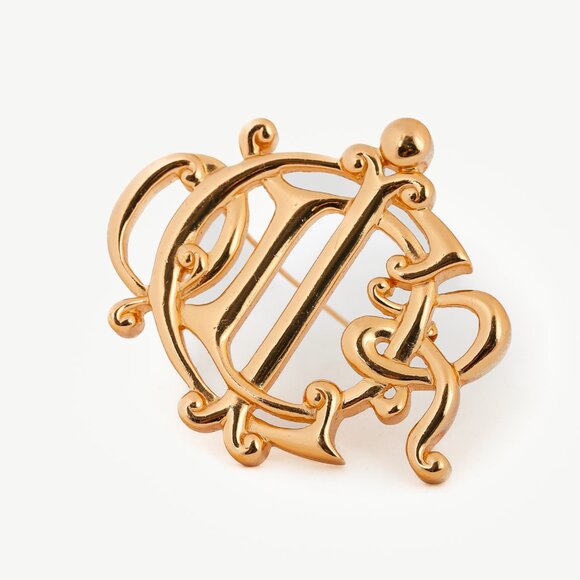 Christian Dior Vintage Gold-Tone Insignia Brooch - Picture 1 of 4